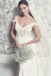 Floral Applique Sheer Bodice Crepe Wedding Dress David's Bridal Collection WG3977