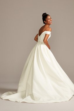 Off the Shoulder Satin Ball Gown Wedding Dress David's Bridal Collection WG3979