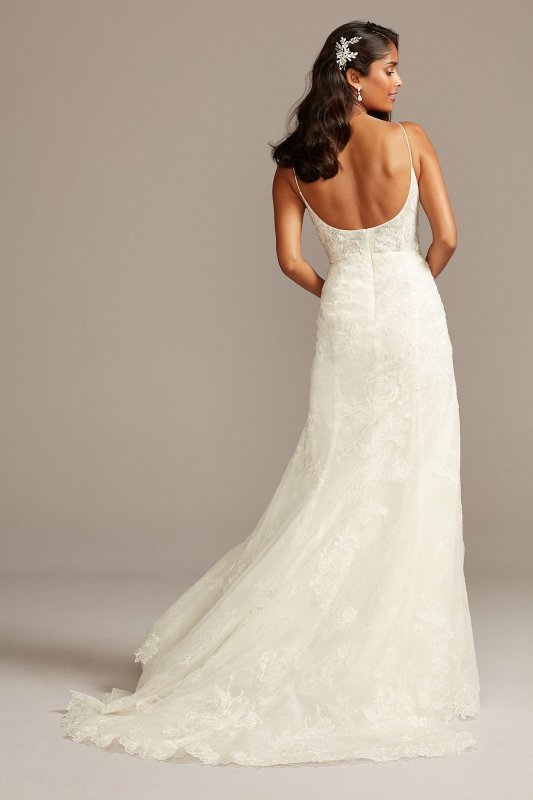 Floral Lace Applique Spaghetti-Strap Wedding Dress David's Bridal Collection WG3981