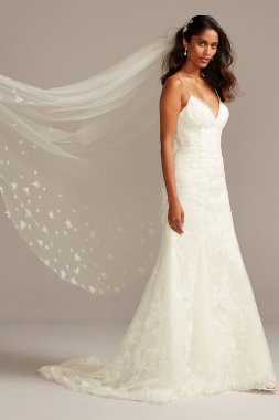 Floral Lace Applique Spaghetti-Strap Wedding Dress David's Bridal Collection WG3981