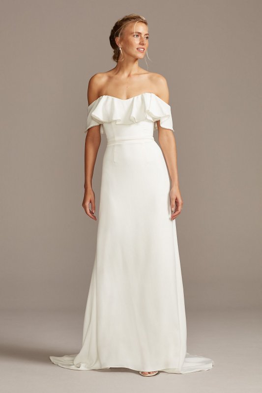 Pearl Trimmed Off-the-Shoulder Wedding Dress David's Bridal Collection WG3984