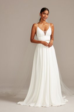 Illusion Deep-V Spaghetti Strap Wedding Dress David's Bridal Collection WG3985