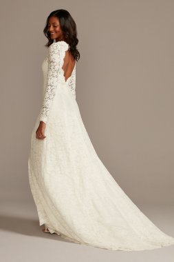 Scalloped Lace Long Sleeve Open Back Wedding Dress David's Bridal Collection WG3987