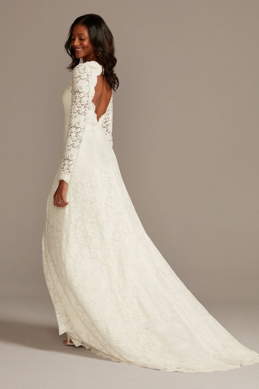 Scalloped Lace Long Sleeve Open Back Wedding Dress David's Bridal Collection WG3987