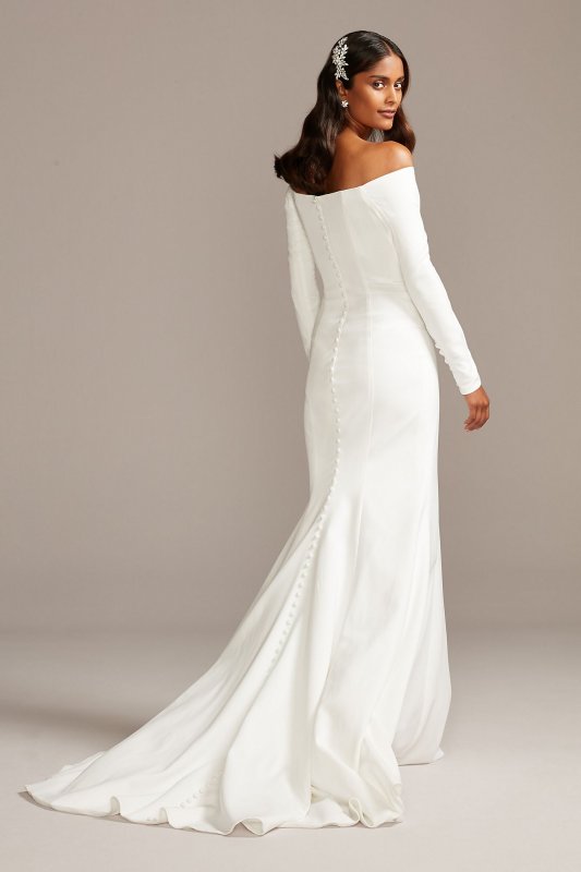 Off-the-Shoulder Buttoned Back Crepe Wedding Dress David's Bridal Collection WG3990