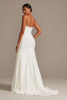 Button Front Strapless Stretch Crepe Wedding Dress David's Bridal Collection WG3992