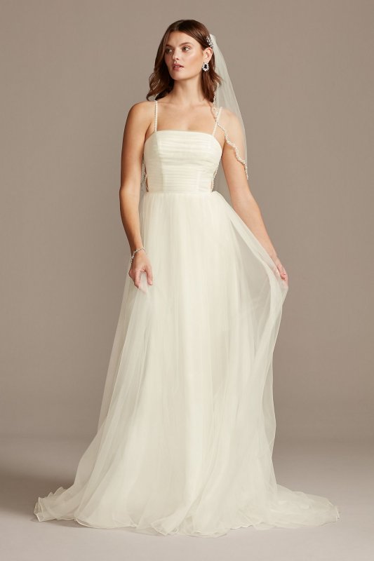 Spaghetti Strap Pleated Tulle Wedding Dress David's Bridal Collection WG3994