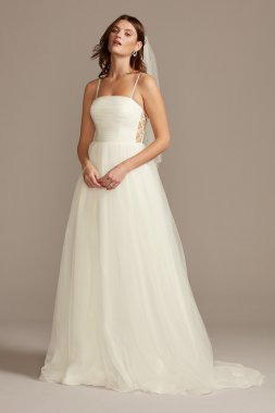 Spaghetti Strap Pleated Tulle Wedding Dress David's Bridal Collection WG3994