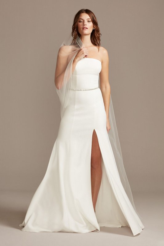 Strapless Crepe Button Back Wedding Dress David's Bridal Collection WG3995