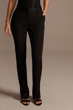 Relaxed Leg Suit Pants with Satin Waistband David's Bridal WG4002