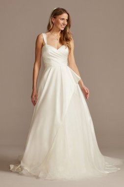 Pleated Satin Asymmetric Tulle Hem Wedding Dress David's Bridal WG4006