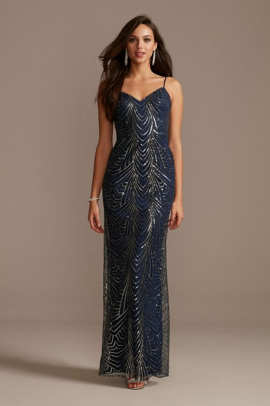 Geometric Sequin Spaghetti Strap Sheath Dress DB Studio DS270125