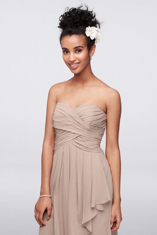 Short Crinkle Chiffon Dress with Front Cascade David's Bridal F14847