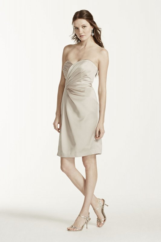 Short Strapless Satin Dress with Pleating David's Bridal F15103