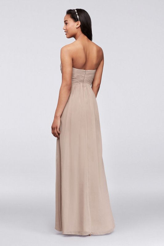 Long Strapless Chiffon Dress with Pleated Bodice David's Bridal F15555