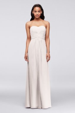 Long Strapless Chiffon Dress with Pleated Bodice David's Bridal F15555