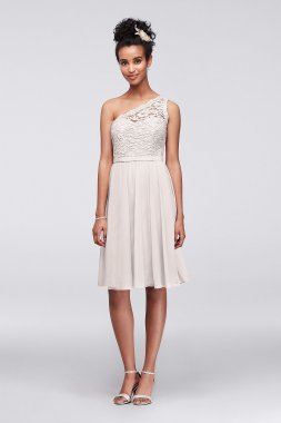 Short One Shoulder Corded Lace Dress David's Bridal F15711