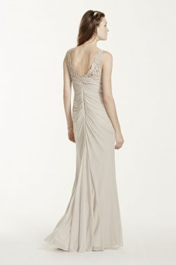 Sleeveless Long Mesh Dress with Corded Lace David's Bridal F15749