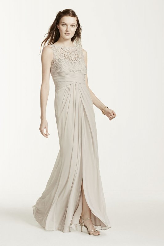 Sleeveless Long Mesh Dress with Corded Lace David's Bridal F15749