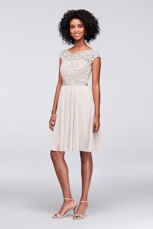 Short Lace and Mesh Dress with Illusion Neckline David's Bridal F17019