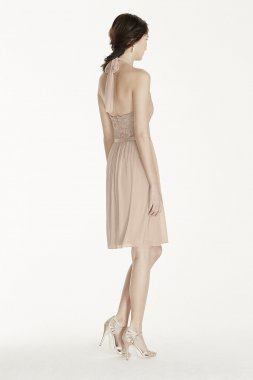 Short Lace Mesh Dress with Halter Neckline David's Bridal F17020