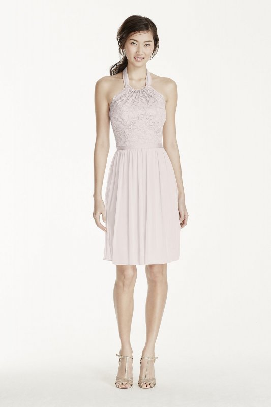 Short Lace Mesh Dress with Halter Neckline David's Bridal F17020