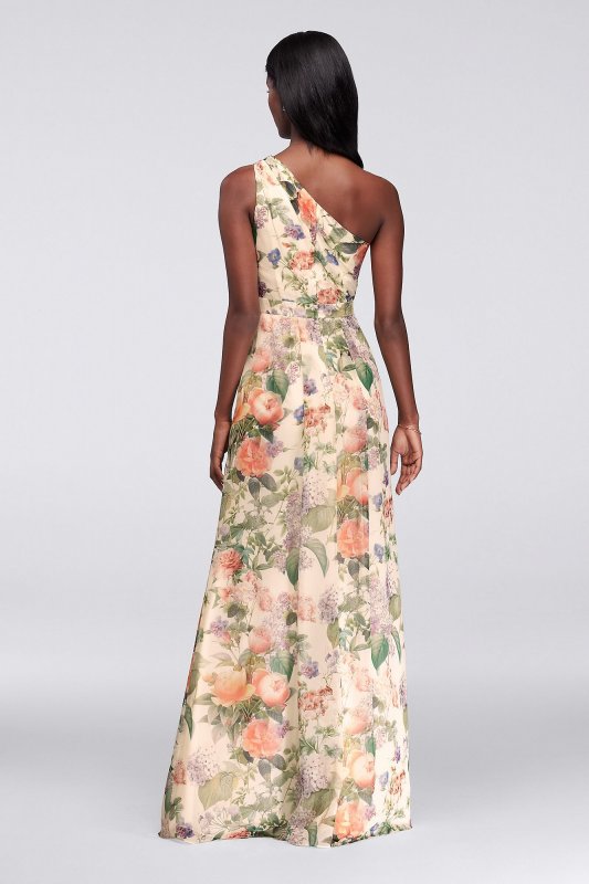 Long One Shoulder Printed Chiffon Dress David's Bridal F18055P