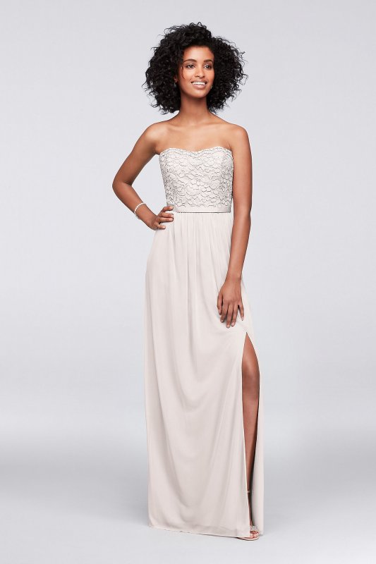 Lace and Mesh Long Strapless Dress David's Bridal F18095