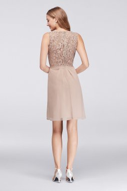 Chiffon V-Neck Dress with Lace Back David's Bridal F19439