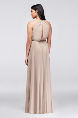 Soft Mesh Halter Bridesmaid Dress with Slim Sash David's Bridal F19533