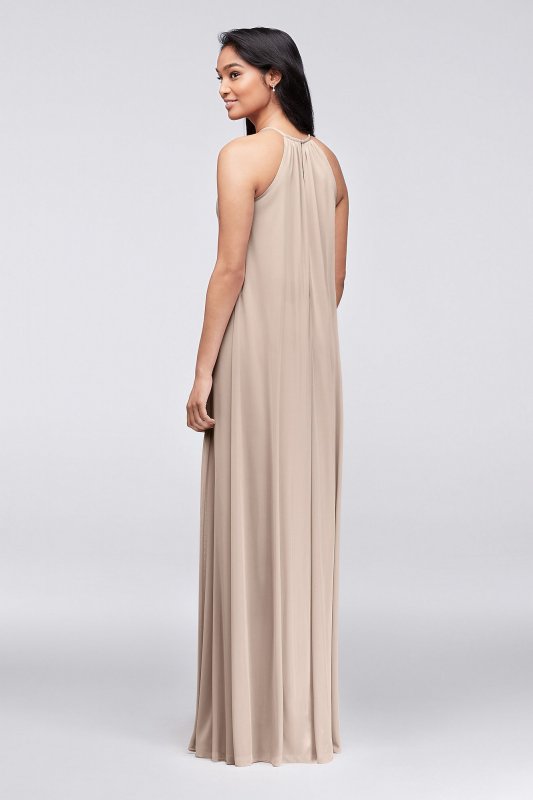 Soft Mesh Halter Bridesmaid Dress with Slim Sash David's Bridal F19533