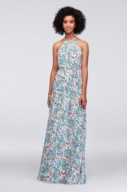 Printed Georgette Halter Bridesmaid Dress David's Bridal F19533P