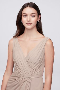 High-Neck Satin Crepe Bridesmaid Dress Oleg Cassini OC290060