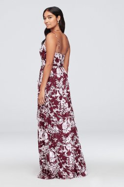 Double-Strap Long Printed Bridesmaid Wrap Dress David's Bridal F19755P