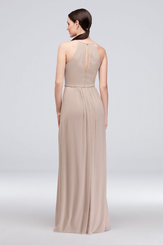 High-Neck Long Mesh Bridesmaid Dress with Keyhole David's Bridal F19888