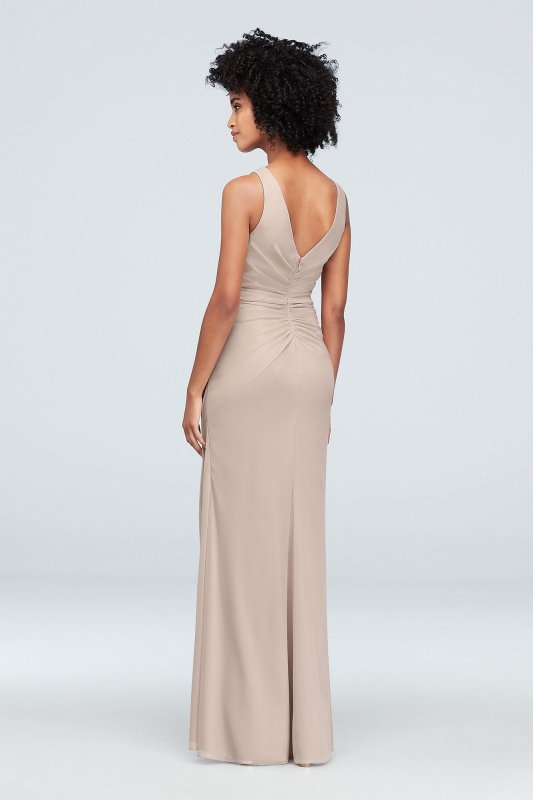 High-Neck Ruched Mesh Bridesmaid Dress David's Bridal F19946