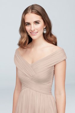 High-Neck Mesh Bridesmaid Dress with Full Skirt David's Bridal F19931