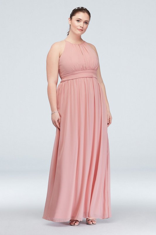 High-Neck Chiffon Bridesmaid Dress with Keyhole David's Bridal F19953