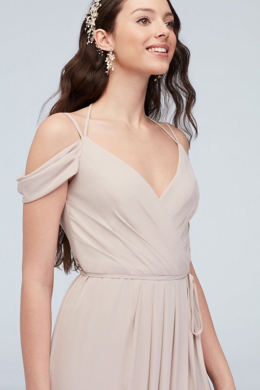 Off-the-Shoulder Georgette Wrap Bridesmaid Dress David's Bridal F20038