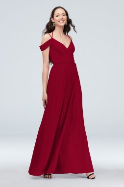 Off-the-Shoulder Georgette Wrap Bridesmaid Dress David's Bridal F20038