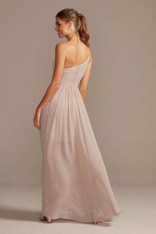 One-Shoulder Chiffon Overskirt Bridesmaid Dress David's Bridal F20078