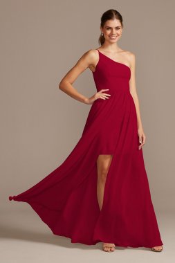 One-Shoulder Chiffon Overskirt Bridesmaid Dress David's Bridal F20078