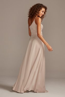 Spaghetti Strap Crepe-Back Satin Bridesmaid Dress David's Bridal F20009