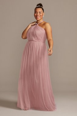 High-Neck Pleated Soft Net Bridesmaid Dress David's Bridal F20115