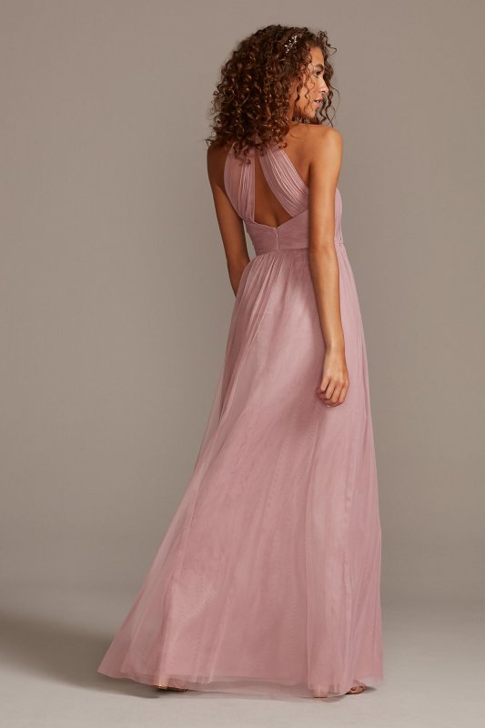 High-Neck Pleated Soft Net Bridesmaid Dress David's Bridal F20115