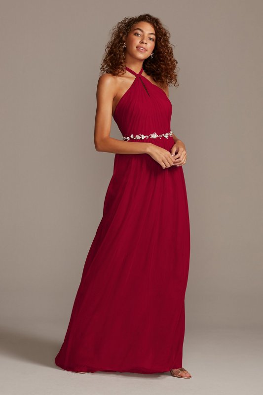 High-Neck Pleated Soft Net Bridesmaid Dress David's Bridal F20115