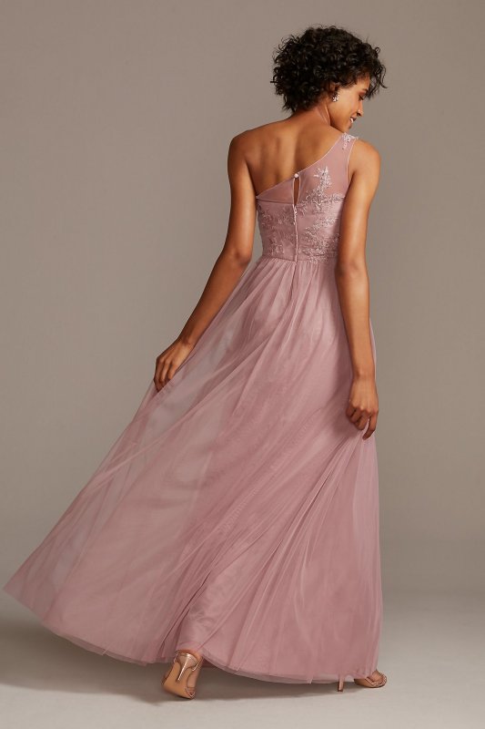 One-Shoulder Embroidered Soft Net Bridesmaid Dress David's Bridal F20121