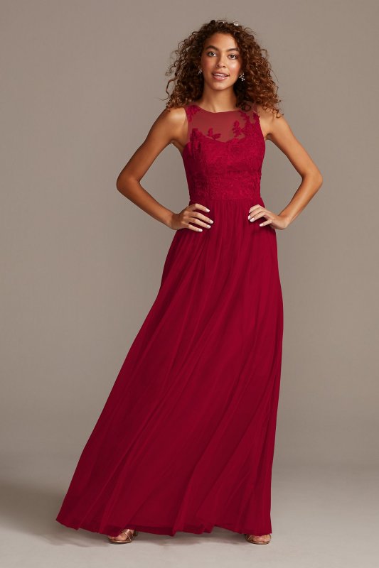 Sleeveless Embroidered Soft Net Bridesmaid Dress David's Bridal F20122