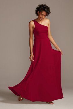 One-Shoulder Crepe-Back Satin Bridesmaid Dress David's Bridal F20169