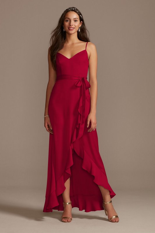 Spaghetti Strap Crepe Ruffle Bridesmaid Dress David's Bridal F20208